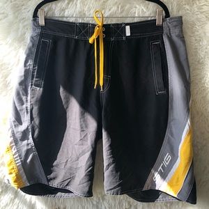 STIG - Men’s Swim Shorts - Black & Yellow - Lg